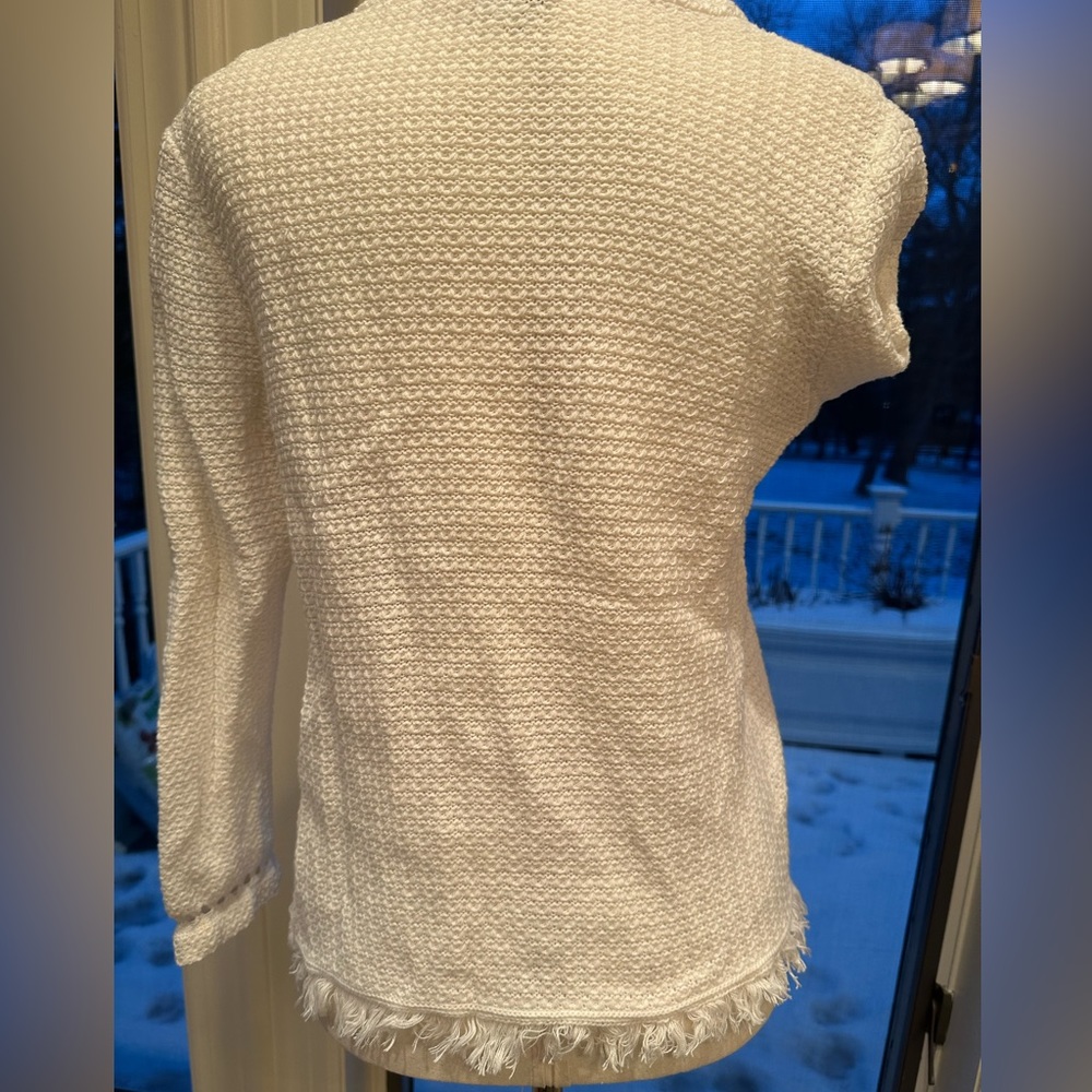 J Crew M Mercantile White Cut Out Sweater w/ Fringe In Excellent Condition! EUC - Picture 8 of 11